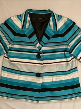 Talbots Ladies Multicolor Blue Striped 3/4 Sleeve Jacket Size 10